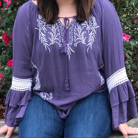 Indigo Thread Co.™ Woven Gauze Tiered Bell Slv - Picture 1 of 1